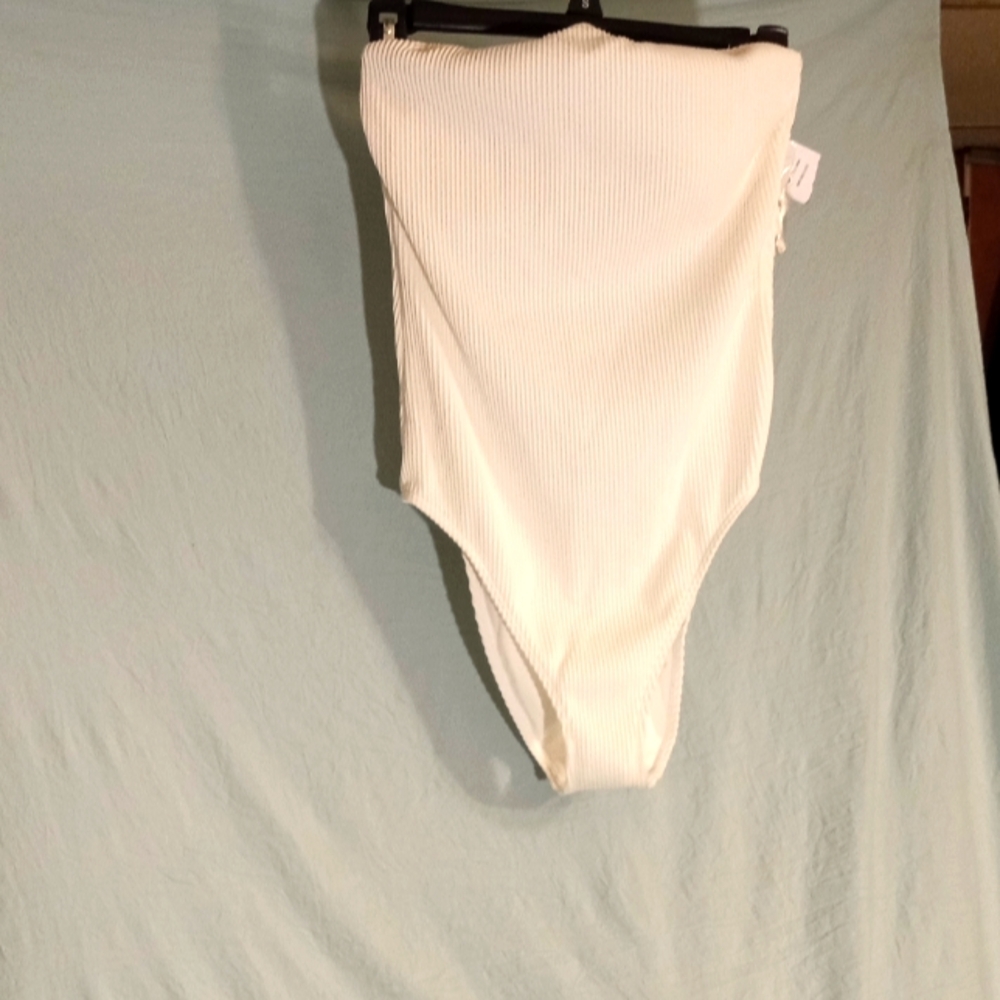 Hollister Ribbed One-Piece Swimsuit in White/Cream
